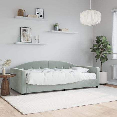 Tagesbett mit Matratze Hellgrau 90x190 cm Samt