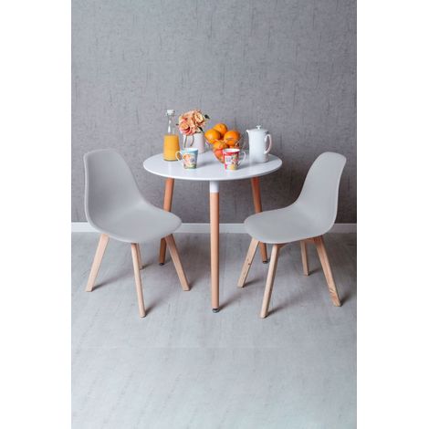 Conjuntos de mesa y sillas - Conjunto Mesa Tower Redonda 80 cm Blanca y Pack 2 Sillas Kelen - Gris (1/5)