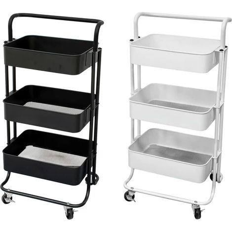Trade Shop - Trolley De Metal De 3-shape De 3 Vajillas De Tipo Multiusos 4 Ruedas De Piruelas Con Bloqueo De Almacenamiento -