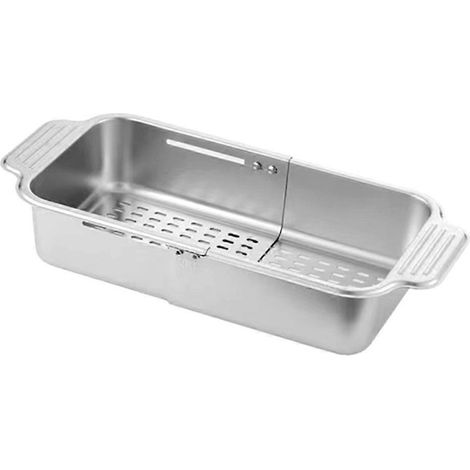 Égouttoir multifonctionnel pour évier de cuisine, panier d'égouttage rétractable en acier inoxydable à poser sur l'évier. (1/5)