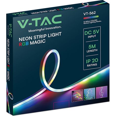 V-TAC Strip LED Neon Magic RGB 5m USB 5V multicolore con Telecomando – SKU 24050