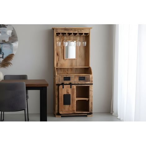 Weinschrank Holzschrank Mango rough 75 x 35 x 170 cm naturfarben LIBRO