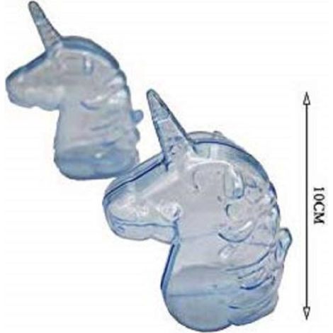 TrAdE Shop Traesio - 12pz Bomboniera Bomboniere Scatolina Unicorno Azzurro Trasparente Plastica Portaconfetti -