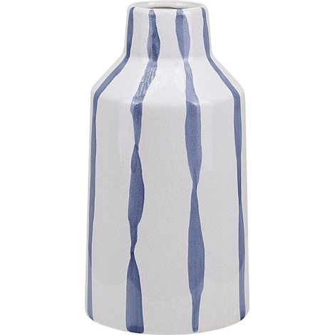 Florero blanco con efecto de líneas azul de gres degradado estilo vintage Assus (1/5)