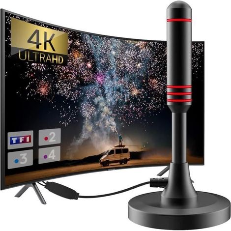 Antenne TV Intérieur Puissante TNT,500KM Longue Portée et Antenne TV Intérieure à 360°,pour 1080P 4K Chaînes 5m(Black).[Q6]