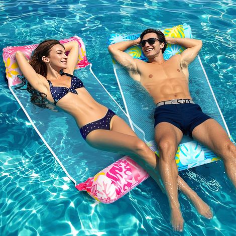 Bouee Piscine, 2 Pièces 4 in 1 Matelas Gonflable Hamac Gonflable Bouée Piscine, Jouets d'eau Hamac pour Adultes et Enfants (1/5)