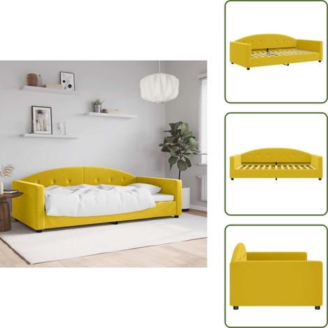 The Living Store Lit de repos sans matelas jaune 100x200 cm velours - Canapé jour (1/5)