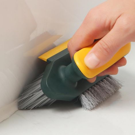 Brosse de nettoyage multifonction pour rainures de salle de bain et fenêtre, poignée ergonomique avec poils rigides pour un nettoyage en profondeur, jaune vert (1/5)