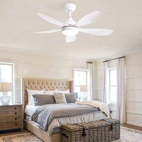 Ventilateur de plafond 107 cm avec lumière – Télécommande, 6 vitesses, moteur DC réversible, design compact , 106.6 x 106.6 x 47.5 cm (1/5)