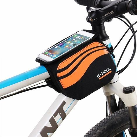 Lot de 1, pochette pour porte-vélos avec pochette étanche pour téléphone portable, 2 poches latérales pour porte-vélos, convient à tous les types de vélos (Orange) (1/5)