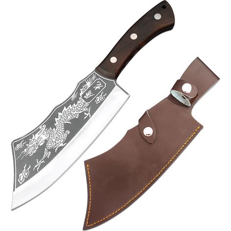 Couteau De Cuisine - Lame En Acier Inoxydable Titané - Pour Désosser Et Hacher - Poignée Ergonomique - Fourreau Inclus - 1 Pièce (1/5)