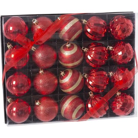Set de 20 boules de Noël rouges décorées - 6cm (1/3)