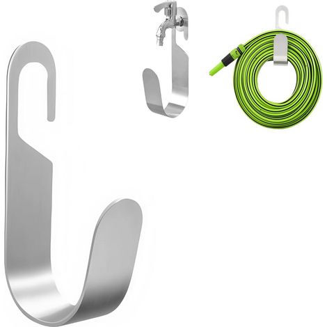 Garden Hose Hook Stainless Steel Wall Mounted Watering Pipe Holder Hook Hose Hook (1Pcs, Silver) (1/5)