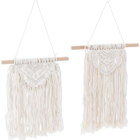 2er-Set Makramee-Wandbehänge mit Spitzenquasten im Boho-Stil aus Polyester in Eichenholzoptik, dekorative Makramee-Wanddekoration für Partys und Hochzeiten (1/5)