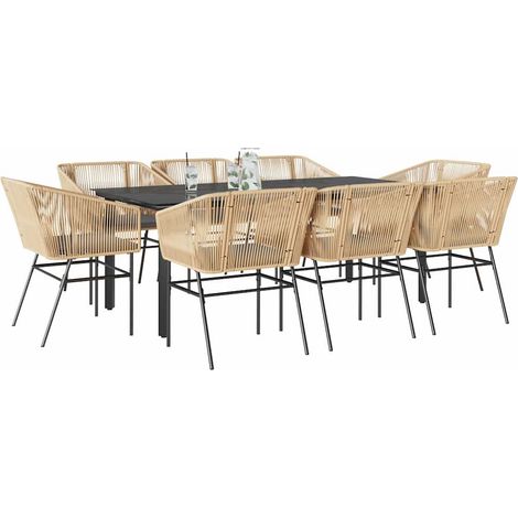 Ensemble à manger jardin coussins 9 pcs-Salon de jardin marron poly rotin verre 685318 (1/5)