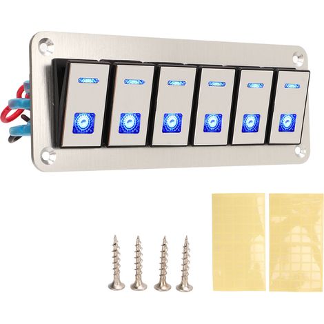 Panneau à 6 interrupteurs à bascule 12 V/24 V, étanche, à LED bleue, pré-câblé, marche/arrêt, pour voiture, bateau, camion, UTV (1/5)