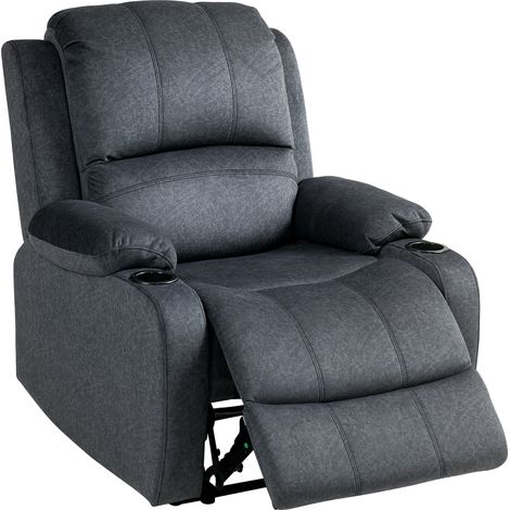 Microfibre Manual Reclining Armchair, Footrest - Black (1/5)