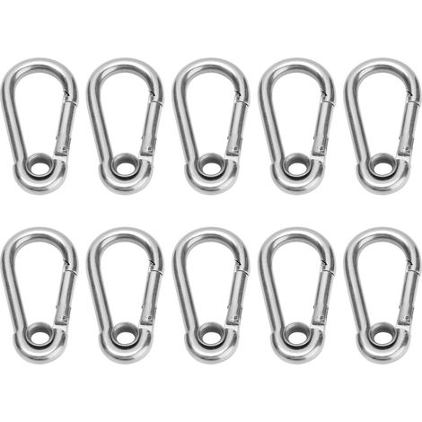 Lot de 10 mousquetons à ressort en acier inoxydable pour corde de sécurité, accessoires de suspension M6 (6 mm) (1/5)