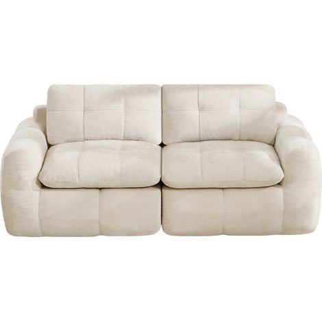 FurnitureR 2-Sitzer Modulsofa Beige aus Chenille, 194 cm breites Modulsofa mit weicher Chenille, dichter Schaumpolsterung und verdeckten Verbindungen für Wohnräume (1/5)