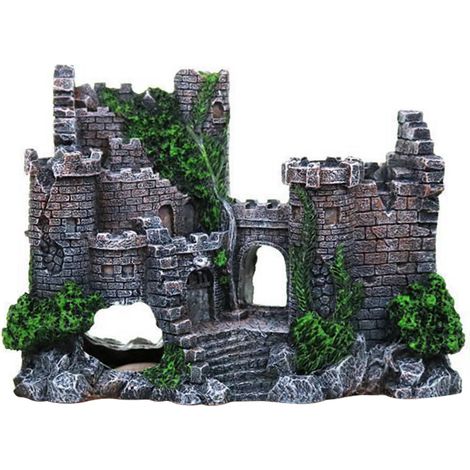 Château de Décoration pour Aquarium avec Porte Réplique Passage pour Poissons et Crevettes Dimensions 19x8x14cm Matériel Résine