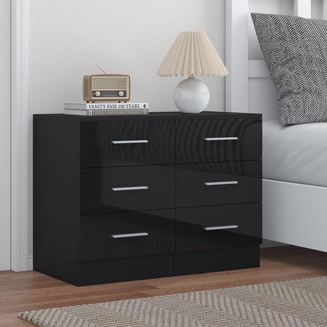 Reflect 3 Drawer Bedside Bundle (2x) - Black Gloss & Black Oak - Modern Bedside