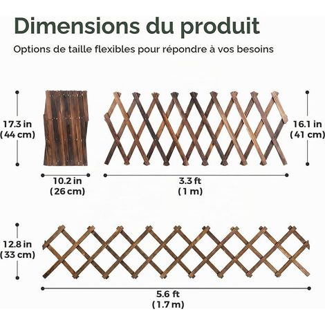 Treillis Extensible pour Plantes, 170CM x 33CM Panneau en Treillis de Bois pour Plantes Grimpantes Cadre Mural Suspendu pour Chambre Jardin Terrasse Intérieur Extérieur (1/2)