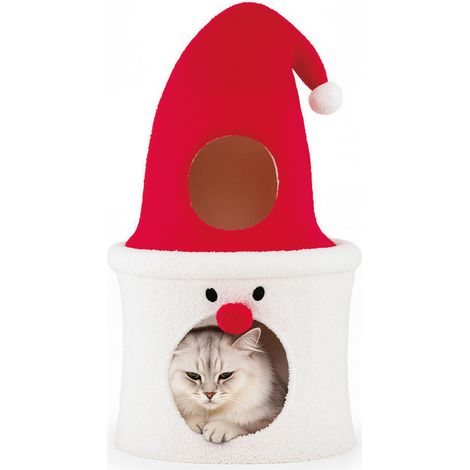 COSTWAY 75 CM Modern Cute Cat Tower Christmas Cat Tree with Bed-Red