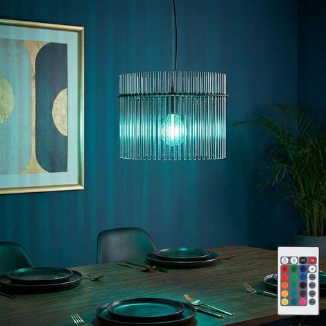 Suspension LED, intensité réglable, argent, changement de couleur, télécommande, H 150 cm (1/5)