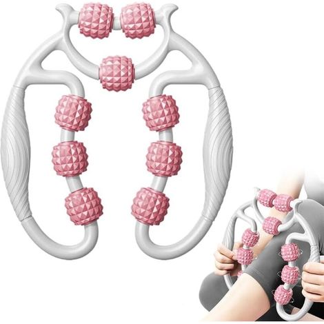 Rouleau Musculaire pour Jambes, Rouleau Musculaire 3D, Rouleau Massage, Rouleaux de Massage pour Muscles avec 9 Roues, 360° Rouleau de Jambe pour Le Masage des James,des Pieds,des Bras(Rose) (1/4)