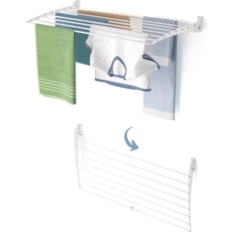 1 Étendoir à linge mural, Extensible vertical, Pliable aluminium et acier, Intérieur et extérieur, 102 cm (1/5)