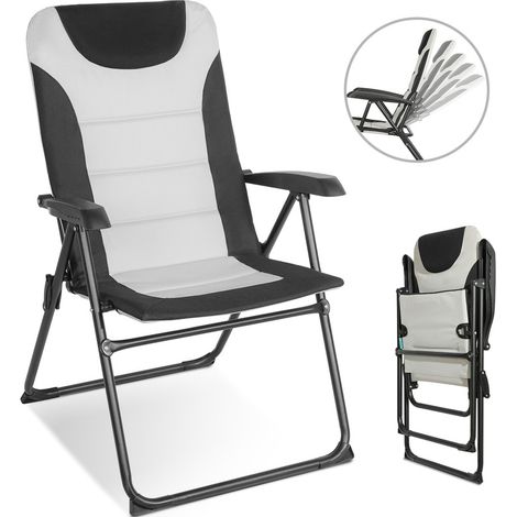 HOMECALL Campingstuhl Gartenstuhl Anglerstuhl Faltsessel Klappstuhl für Wohnwagen Outdoors 5 fach Verstellbarer Rückenlehne, Hochlehner mit Gepolsterter, bis 150kg-weiß/schwarz (1/5)