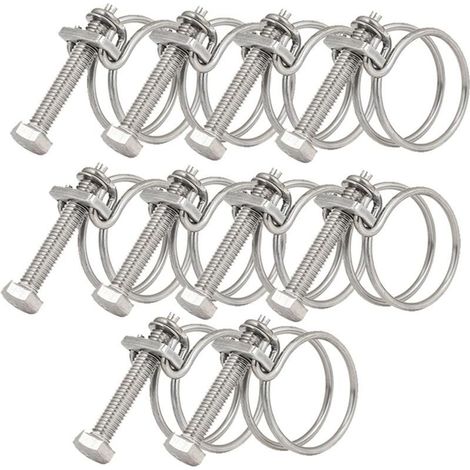 10Pcs 36-40mm Double Wire Hose Clamps, 201 Stainless Steel Pipe Clamps, Universal Plumbing Pipe Fastener (1/5)