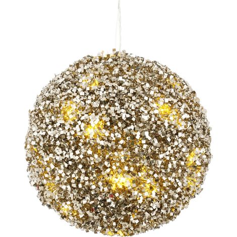 Mica Weihnachtskugel mit Ornament Ø 15 cm batteriebetrieben champagner