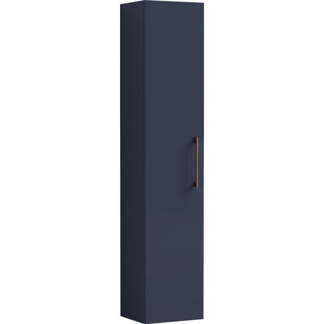 Balterley Bramshall Modern Bathroom 1 Soft Close Door Wall Hung Tall Storage Unit, Satin Dark Blue with Copper Handle, 300 mm