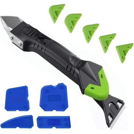 Kit d'outils de retrait de silicone avec tête en acier inoxydable,Outil de jointoiement 4 en 1 en silicone, outil polyvalent pour cuisine, salle de bain et joint de fenêtre, avec 5 tampons en (1/5)