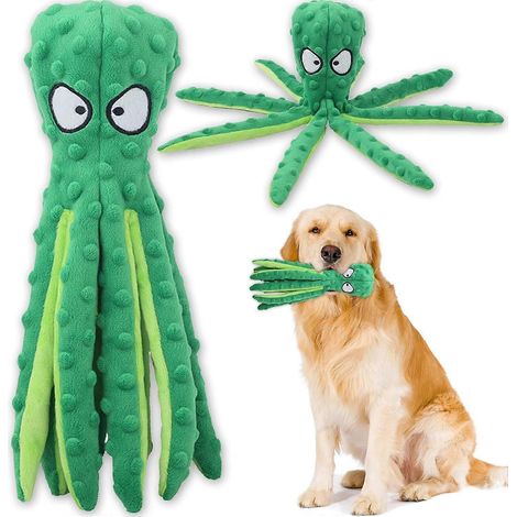 Jouet interactif pour chien Squeaky Dog, pieuvre à mâcher sans rembourrage avec papier froissé, convient aux chiens moyens et grands (vert) (1/4)