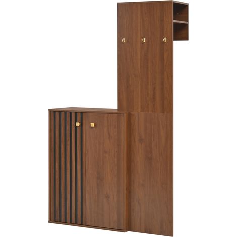 Vestiaire d'Entrée avec Meuble à Chaussures Penderie Portemanteau MDF Noyer 115x38,5x191,5 cm (1/5)