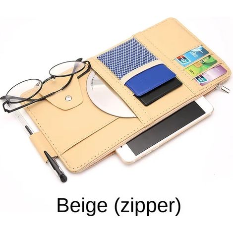 (Fermeture éclair en C) Pare-soleil de voiture, porte-cartes de visite, porte-cartes de visite, organiseur CD/DVD, boîte de rangement, clip pour lunettes de soleil, accessoires de voiture (1/5)