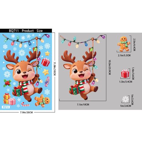 Kit de décoration de vitrine de Noël avec autocollants statiques bonhomme de neige et renne pour centres commerciaux et magasins.