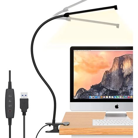 Lampe de bureau LED 70 cm, noire, lampe à pince pour écran, lampe de lecture à intensité variable, lampe de bureau, lampe de table pour bureau (1/5)