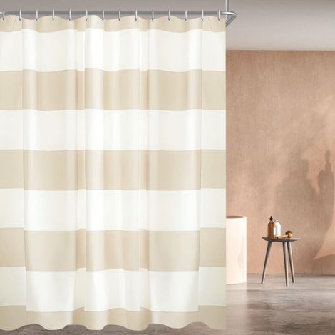 Duschvorhang, 180 x 180 cm – Beige – Streifen – Beschwerter Saum – Schimmelresistentes Material – Wasserdicht – Waschbar – Polyester (1/4)
