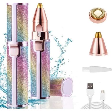 Epilateur Sourcil rechargeable,Rasoir Electrique Femme,2en1 Épilateur Visage Femme Indolore avec LED et Brosse,pour Duvet du V[248] (1/4)