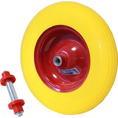 Schubkarrenrad Vollgummi 4.00-8 / 4.80 mit Achse 200 Kg Ersatzrad Schubkarre PU (1/3)