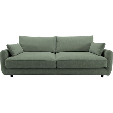 STELLA - Canapé droit convertible tissu chenille 3 places Vert (1/5)