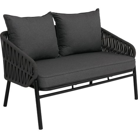 [NEUWERTIG] Aluminium-Gartenbank HHG-220, Gartensofa Outdoor Sitzbank, Seilgeflecht Rope Stoff/Textil (180g/m²) anthrazit