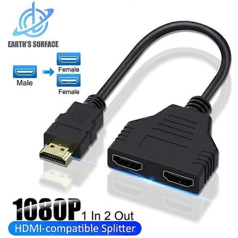 Câble répartiteur HDMI compatible 1 entrée, 2 sorties, supporte la résolution 1080p, adaptateur répartiteur en Y compatible HDMI à double port, compatible avec les ordinateurs portables, les moniteurs (1/5)