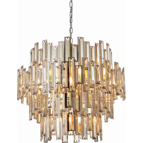Endon Lighting Viviana - Suspension Assiette Effet Chrome & Cristal Champagne (K9) Drops 15 Lumière Dimmable IP20 - E14 (1/5)