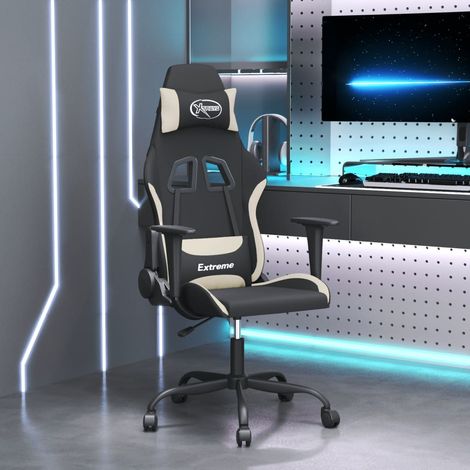 Chaise de bureau pivotant Fauteuil gamer - Chaise d'ordinateur Noir et crème Tissu BonneVie-64155 (1/5)
