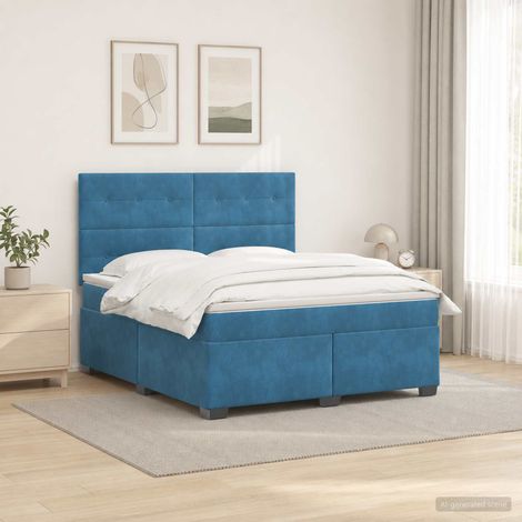 vidaXL Lit boxspring avec matelas Bleu 140 x 190 cm Velours (1/5)