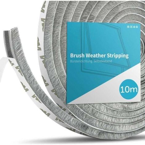 Joint Brosse Porte Coulissante, XU, 10 Mètres(L) x 9 mm(B) x 15 mm(D) Joint Fenetre pour Baie Vitrée Porte Poussière Voler Phonique Isolation (Gris, 10M) --Crezuo (1/4)